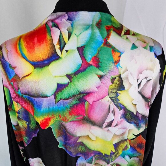 Joseph Ribkoff Large Jacket Black Multicolor Floral Open Front Maximalist - Picture 2 of 8
